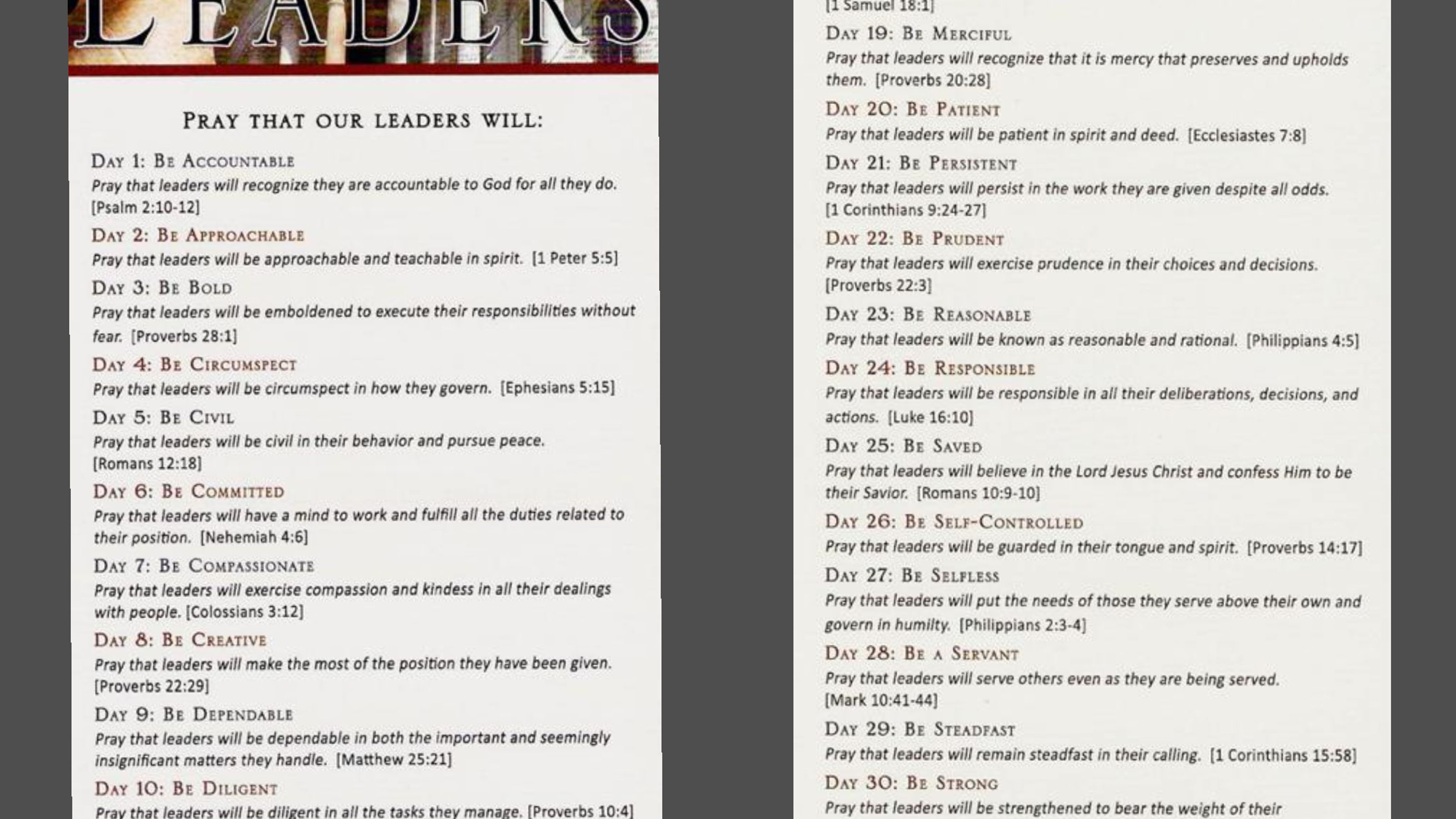 31 Attributes to Pray for Leaders