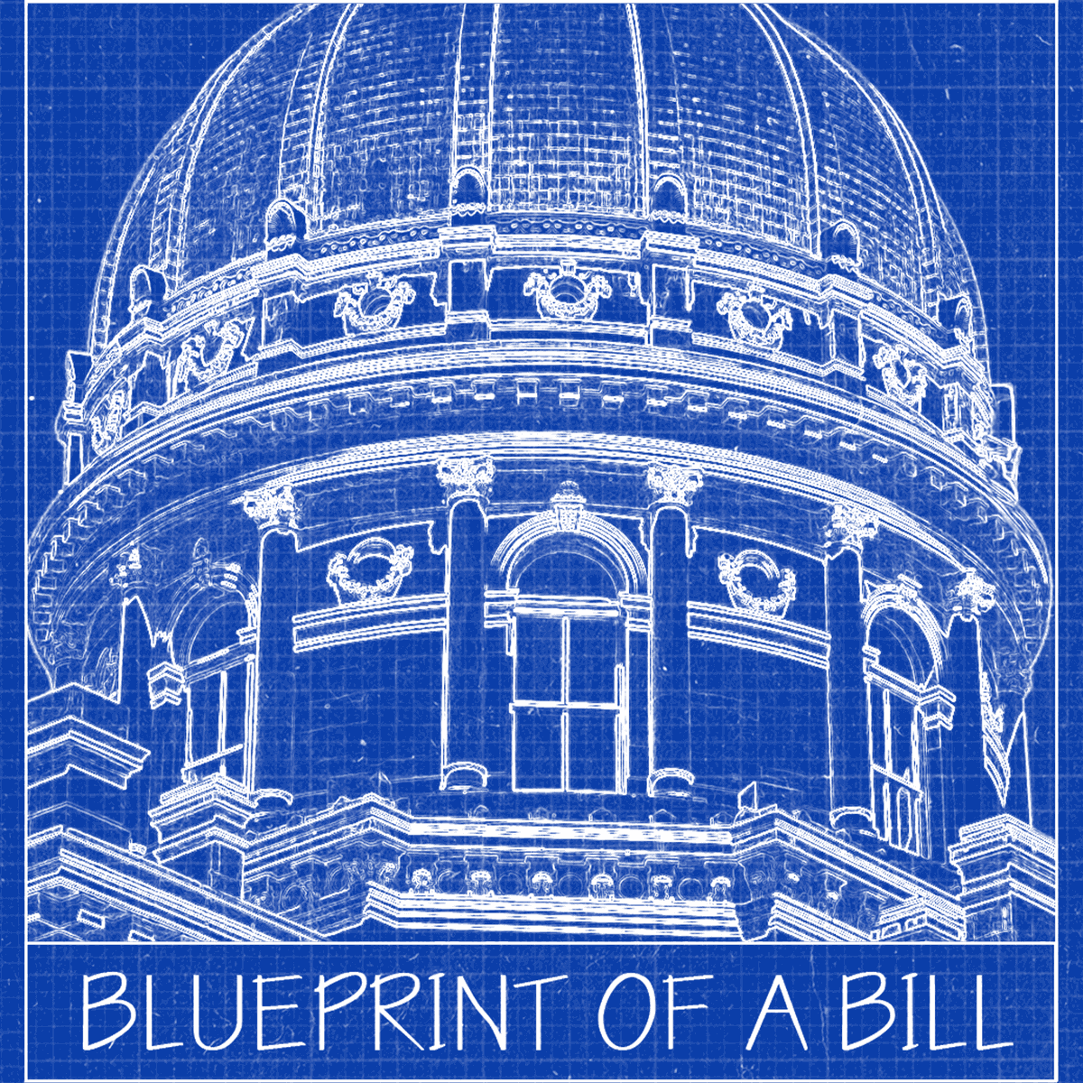 The Indiana Statehouse dome drawn as a blueprint