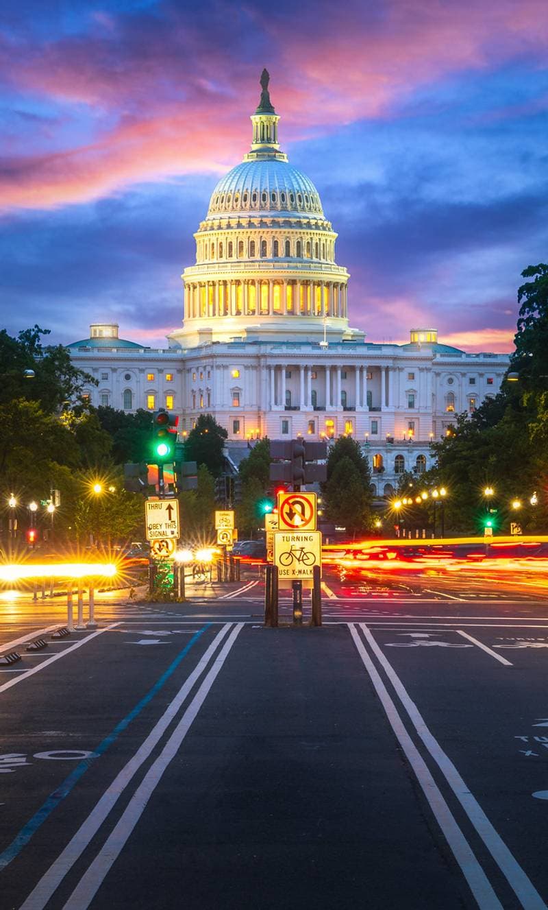 The United States Capitol at night