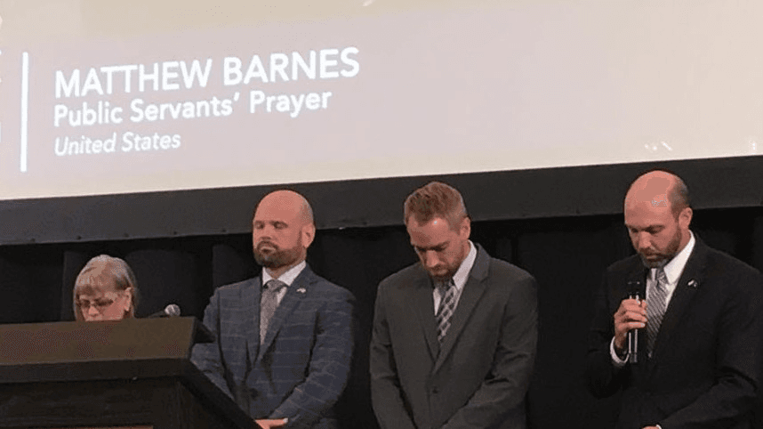Chaplain Matthew Barnes speaking at the Jerusalem Prayer Breakfast