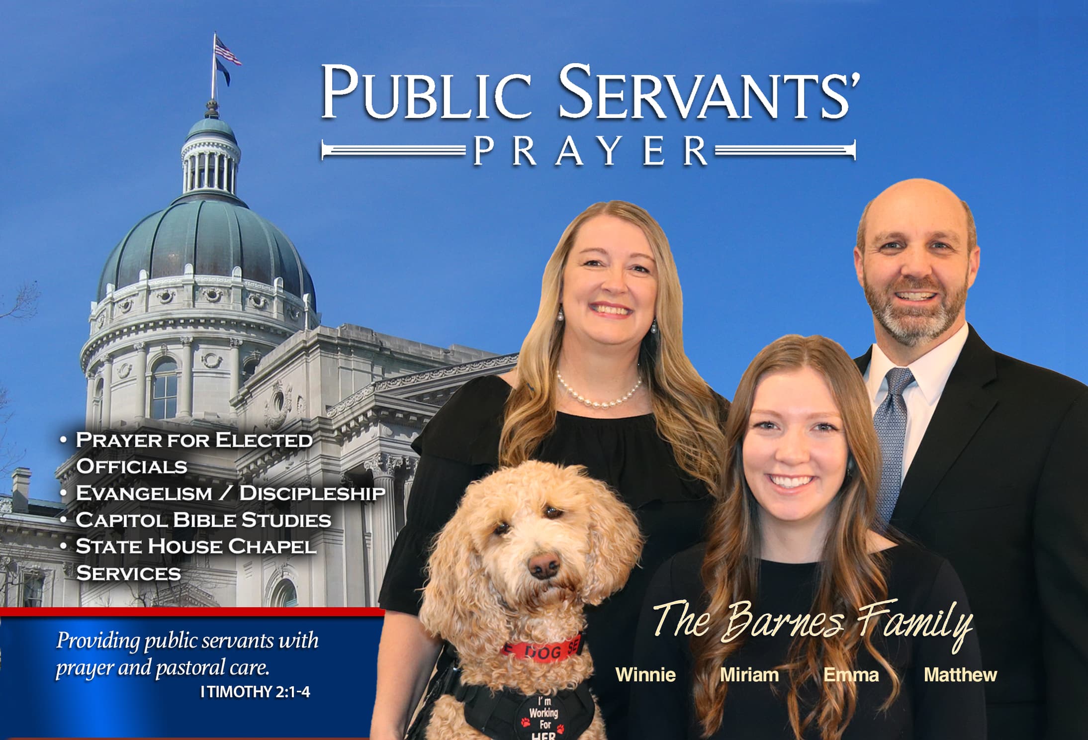 Matthew Barnes, Miriam Banres, Emma Barnes, and Service Dog Winnie