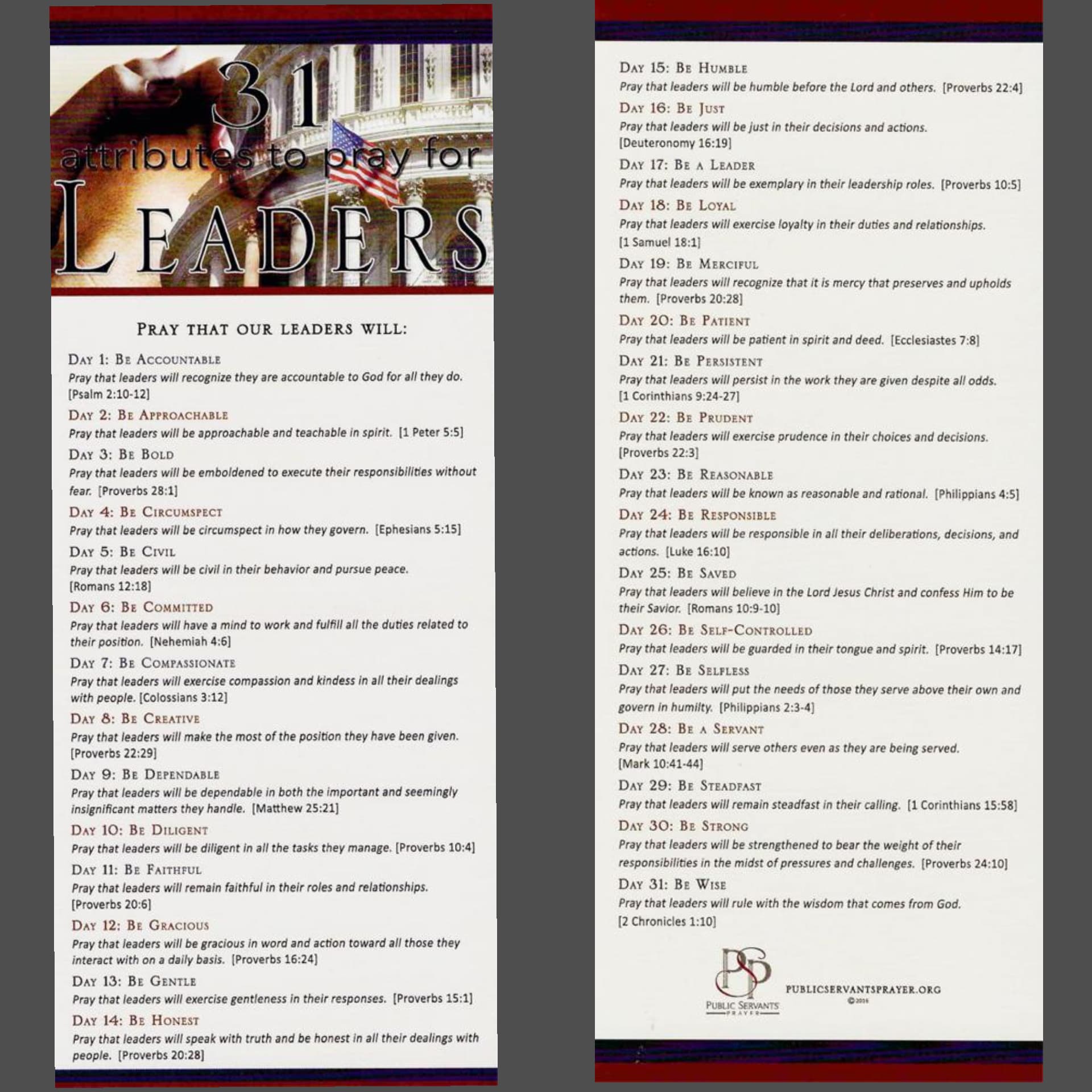 31 Attributes to Pray for Leaders
