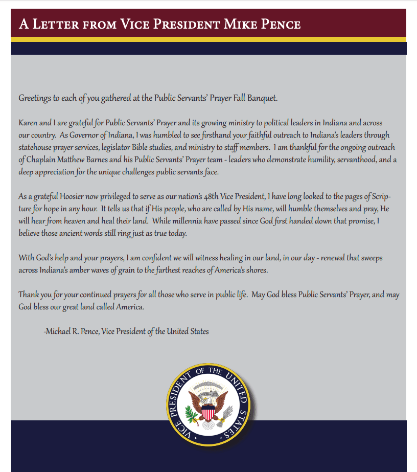A Letter from Vice President Mike Pence