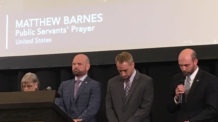 Chaplain Matthew Barnes  speaking at the Jerusalem Prayer Breakfast
