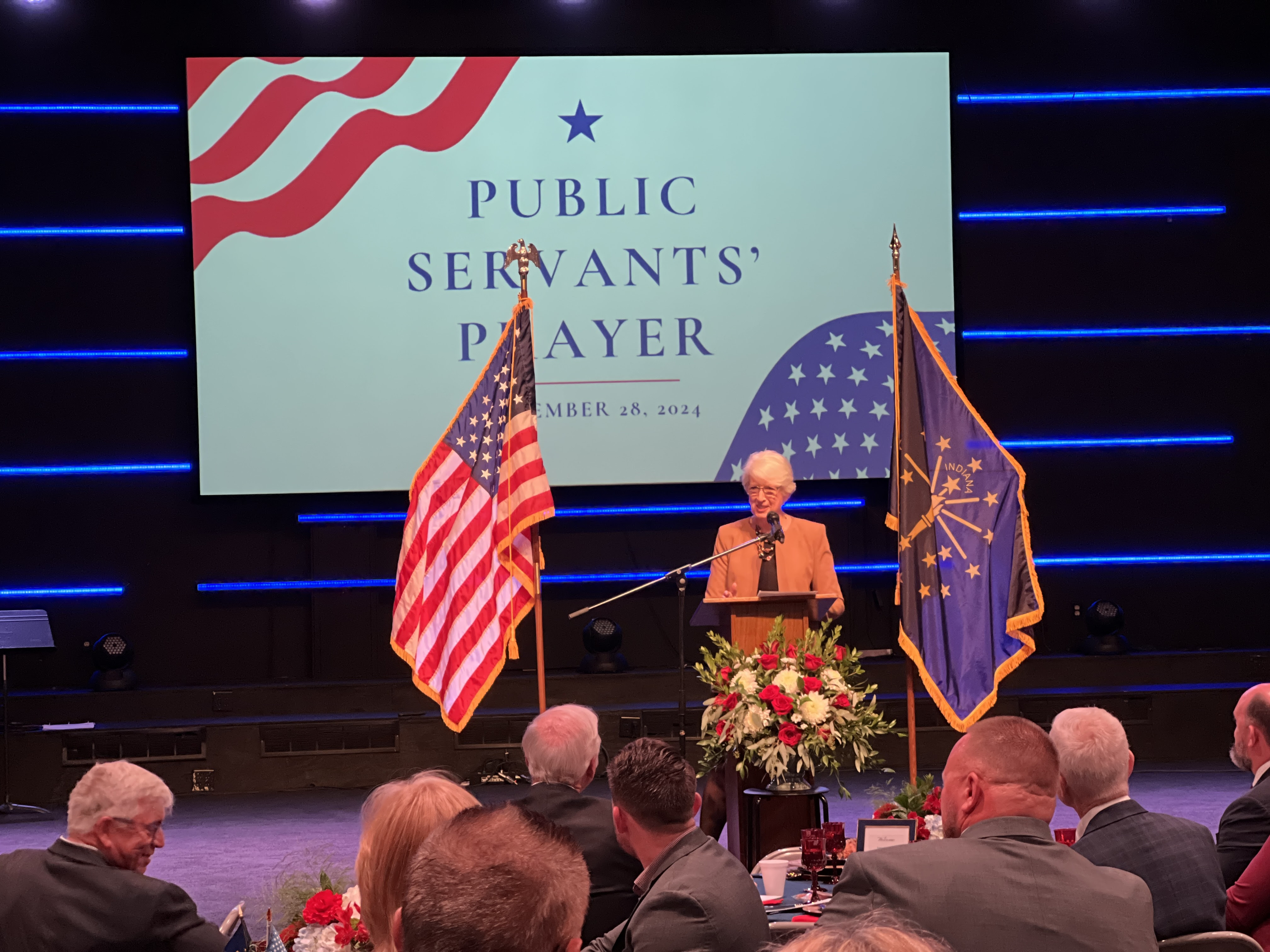 Pam speaking at the Governmental Prayer Brunch in Valparaiso, IN